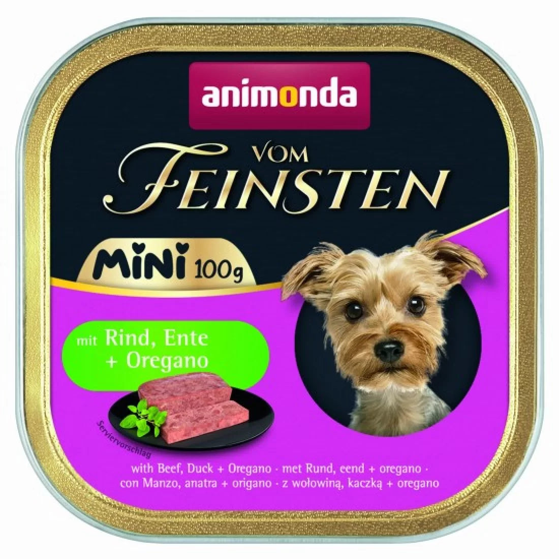 Vom Feinsten Mini Dog - пастет за кучета от дребни породи с говеждо, патешко и риган - 6 броя х 100 гр.