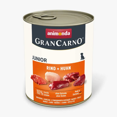 GranCarno Junior - консервирана храна за подрастващи кучета с пиле и телешко - 6 броя х 800 гр.