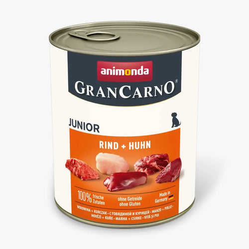 GranCarno Junior - консервирана храна за подрастващи кучета с пиле и телешко - 6 броя х 800 гр.