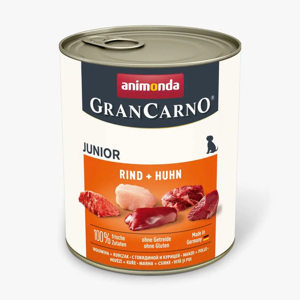 GranCarno Junior - консервирана храна за подрастващи кучета с пиле и телешко - 6 броя х 800 гр.