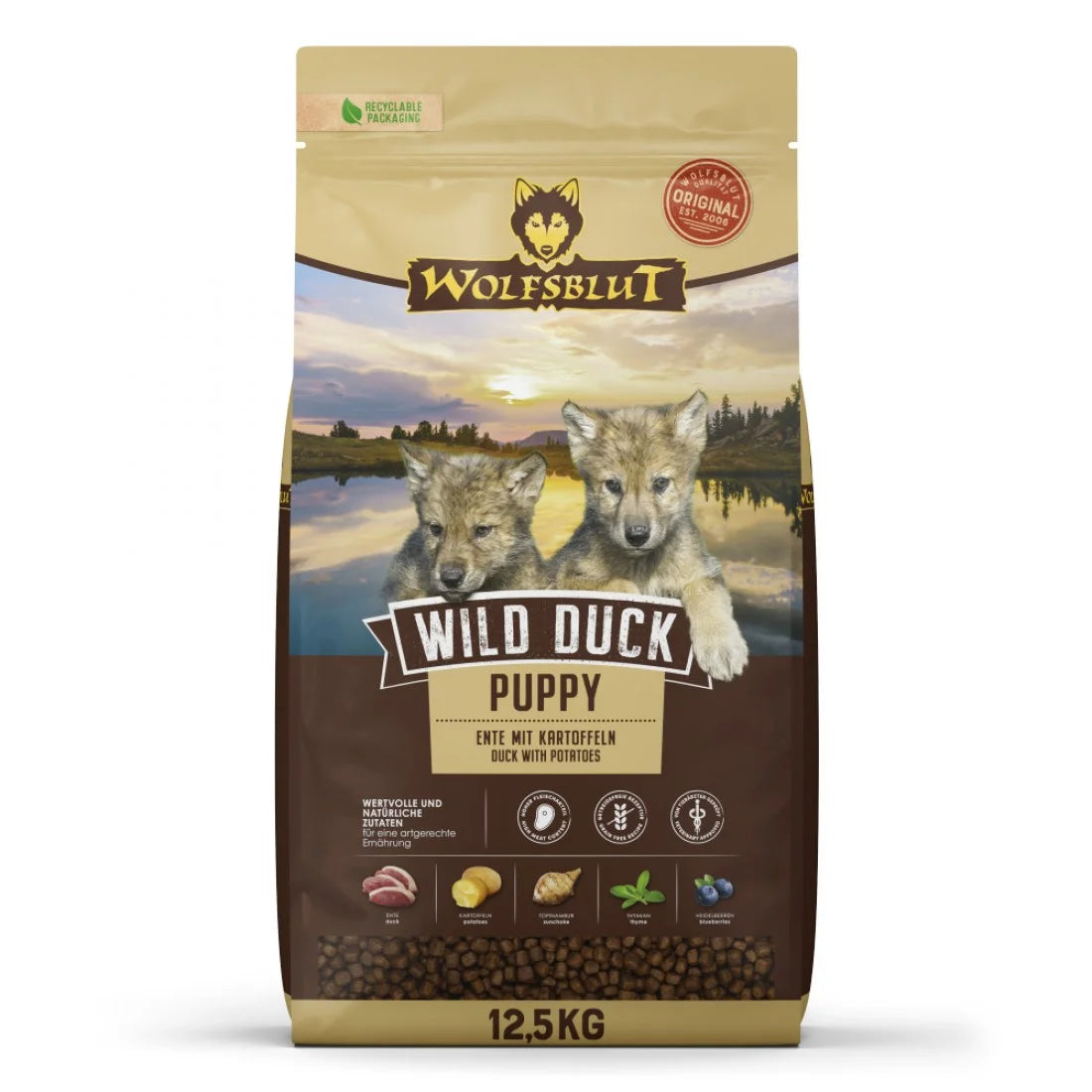 Wolfsblut - суха храна за подрастващи кученца с дива патица и картофи