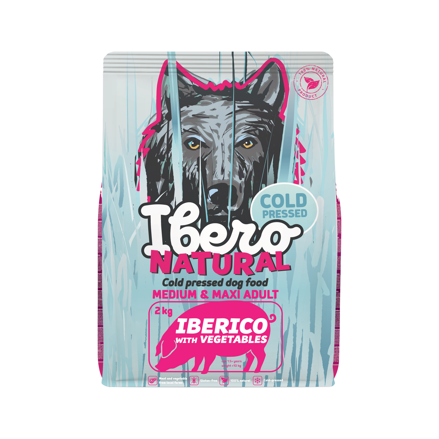 IberoNatural - студено пресована храна за кучета от средни и едри породи с иберийско свинско и зеленчуци