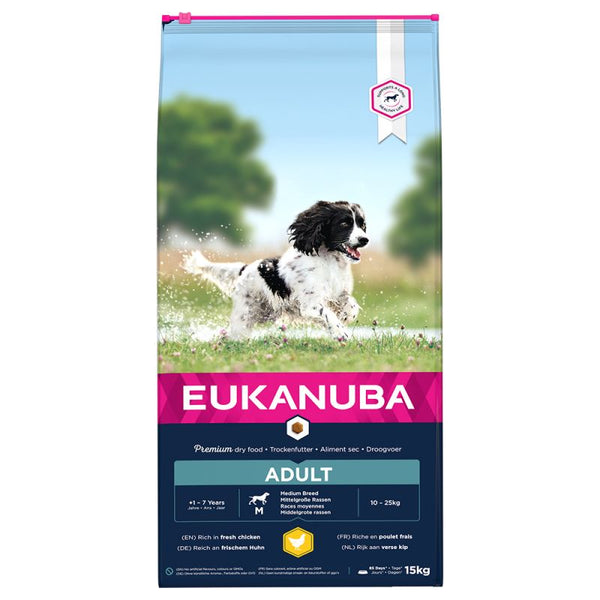 Eukanuba Adult Medium - Суха храна за кучета от средни породи с пиле - 18 кг.