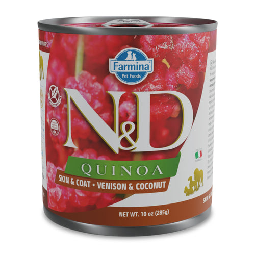 N&D Quinoa - консервирана храна за кучета с еленско, киноа и кокос - 6 броя x 285 гр.
