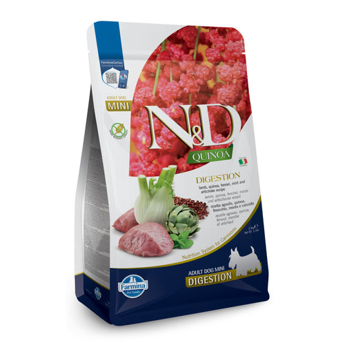 N&D Quinoa Digestion - суха храна за кучета от дребни породи, с агнешко, киноа, копър, мента и артишок - 7 кг.