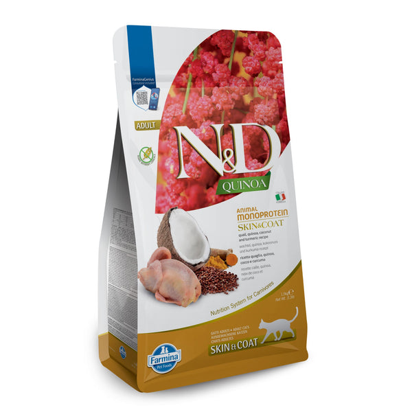 N&D Quinoa Skin & Coat Adult Cat – суха храна с пъдпъдък, киноа и куркума за възрастни котки