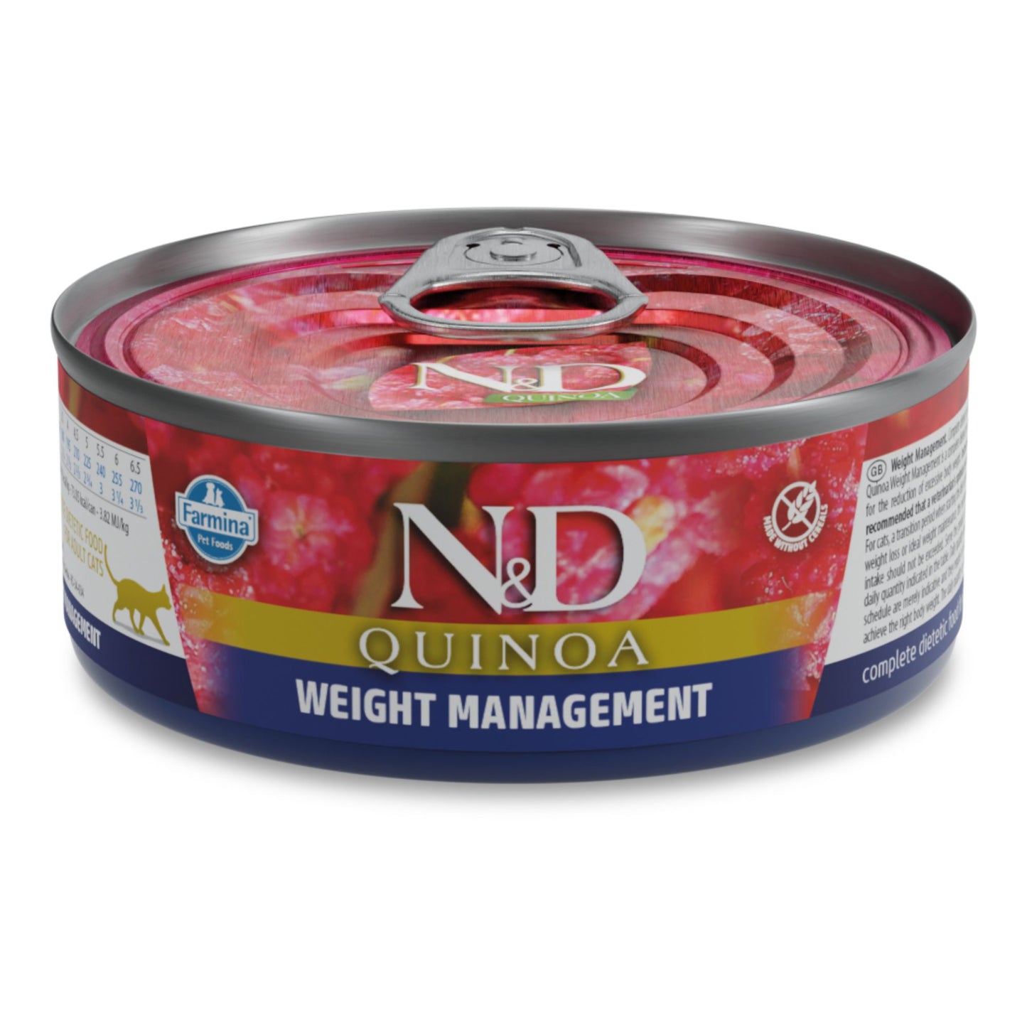 N&D Quinoa Weight Management Adult Cat – мокра храна с агнешко, киноа, броколи и аспержи за възрастни котки - 6 броя x 70 гр.