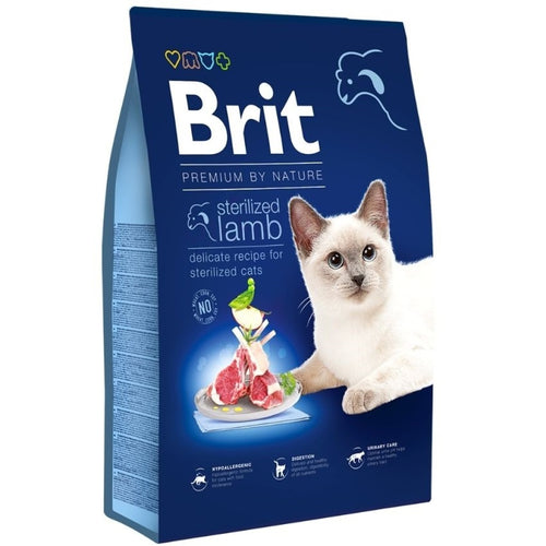 Brit Premium - суха храна за кастрирани котки с агнешко - 8 кг.