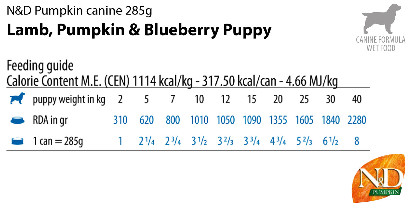 N&D Pumpkin Puppy – мокра храна с агнешко, тиква и боровинки за подрастващи кученца - 6 броя x 285  гр.