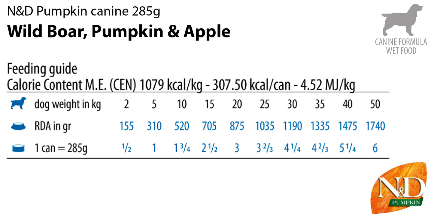 N&D Pumpkin Adult Dog – мокра храна с глиганско, тиква и ябълка за възрастни кучета от всички породи - 6 броя x 285 гр.