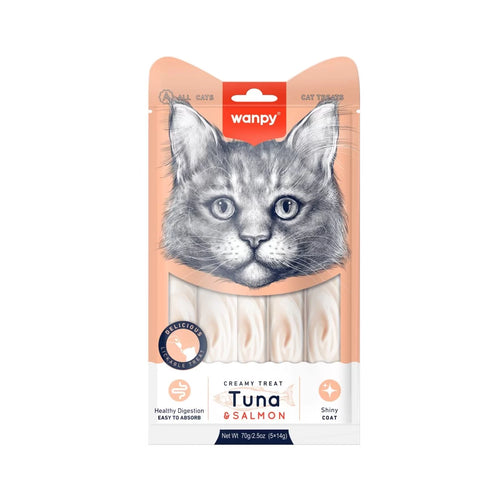 Wanpy - кремообразно лакомство за котки с риба тон и сьомга - 70 гр.