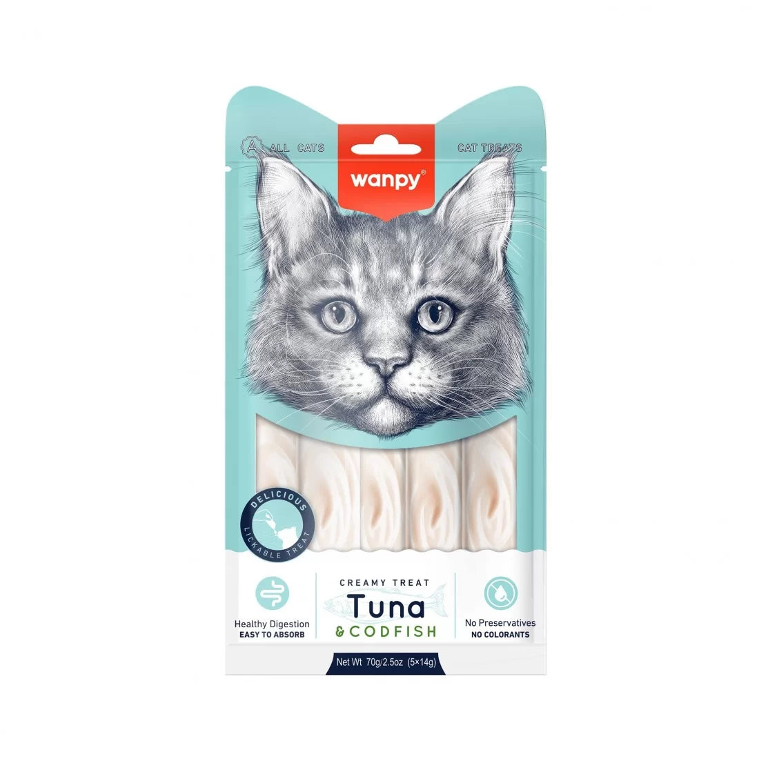 Wanpy - кремообразно лакомство за котки с риба тон и треска - 70 гр.