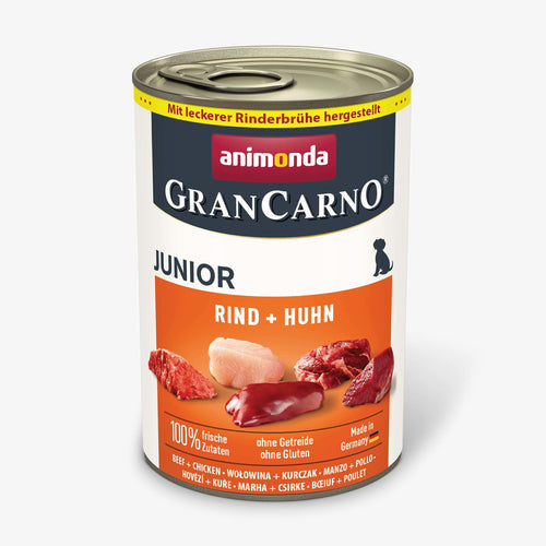 GranCarno Junior - консервирана храна за подрастващи кучета с пиле и говеждо - 6 броя х 400 гр.