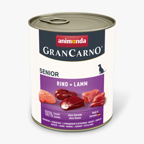 GranCarno Senior - консервирана храна за възрастни кучета с говеждо и агне  - 6 броя х 800 гр.