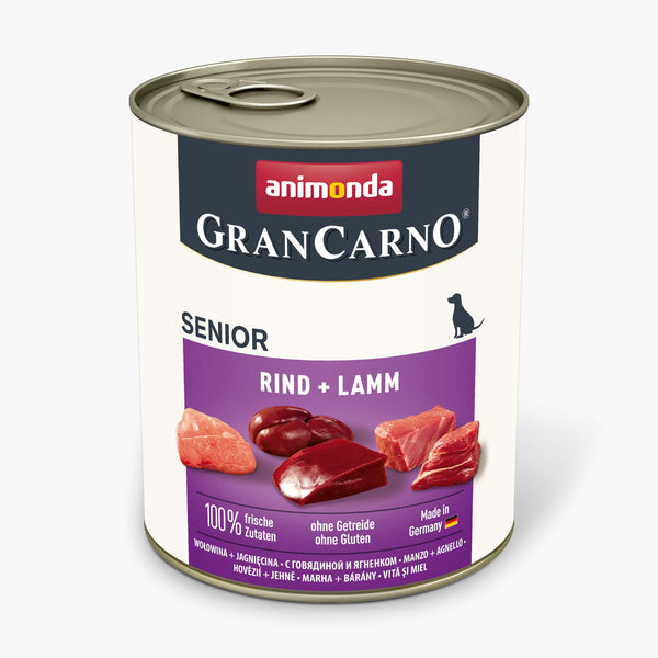 GranCarno Senior - консервирана храна за възрастни кучета с говеждо и агне  - 6 броя х 800 гр.