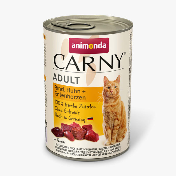 Carny Adult - консервирана храна за котки говеждо, пиле и патешки сърца - 6 броя х 400 гр.