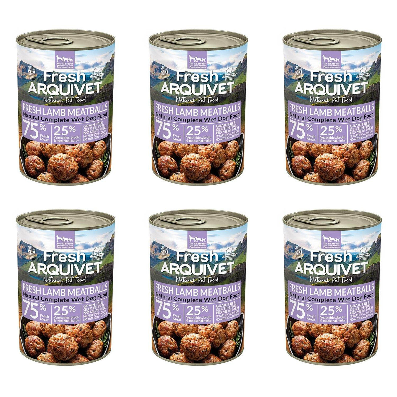 Arquivet - консервирана храна за кучета с агнешки кюфтенца - 6 броя x 400 гр.