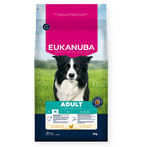 Eukanuba - суха храна за израснали кучета от средни породи с пиле - 3 кг.