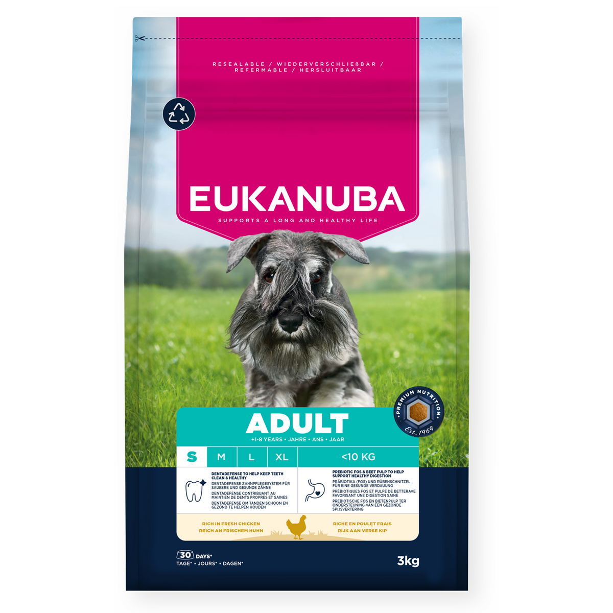 Eukanuba - суха храна за израснали кучета от дребни породи с пиле - 3 кг.
