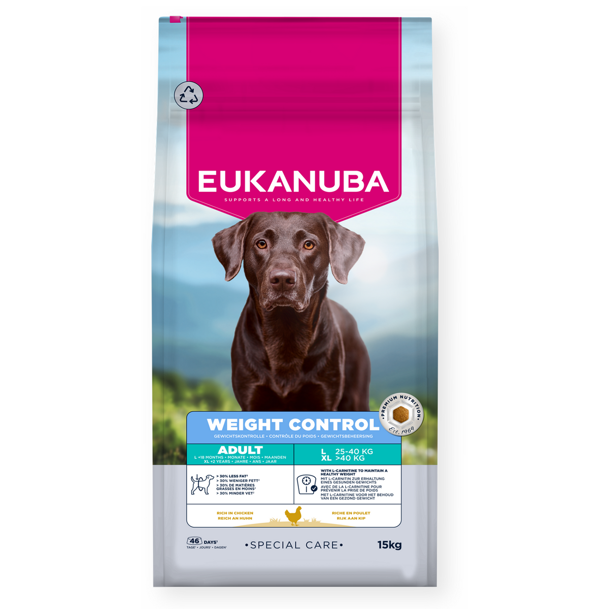 Eukanuba - суха храна за кучета от едри породи склонни към напълняване - 15 кг.