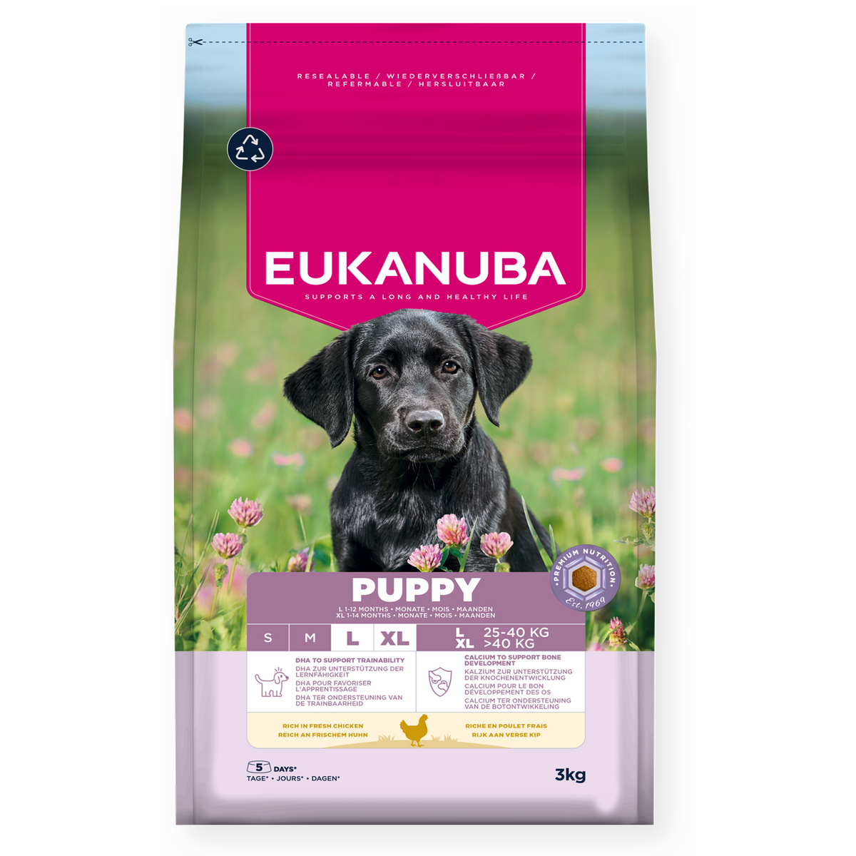 Eukanuba - суха храна за подрастващи кучета от едри породи с пиле - 3 кг.