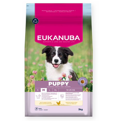 Eukanuba - суха храна за подрастващи кучета от средни породи с пиле - 3 кг.