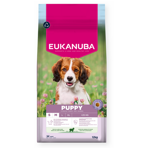Eukanuba - суха храна за подрастващи кучета от дребни и средни породи с агне - 12 кг.