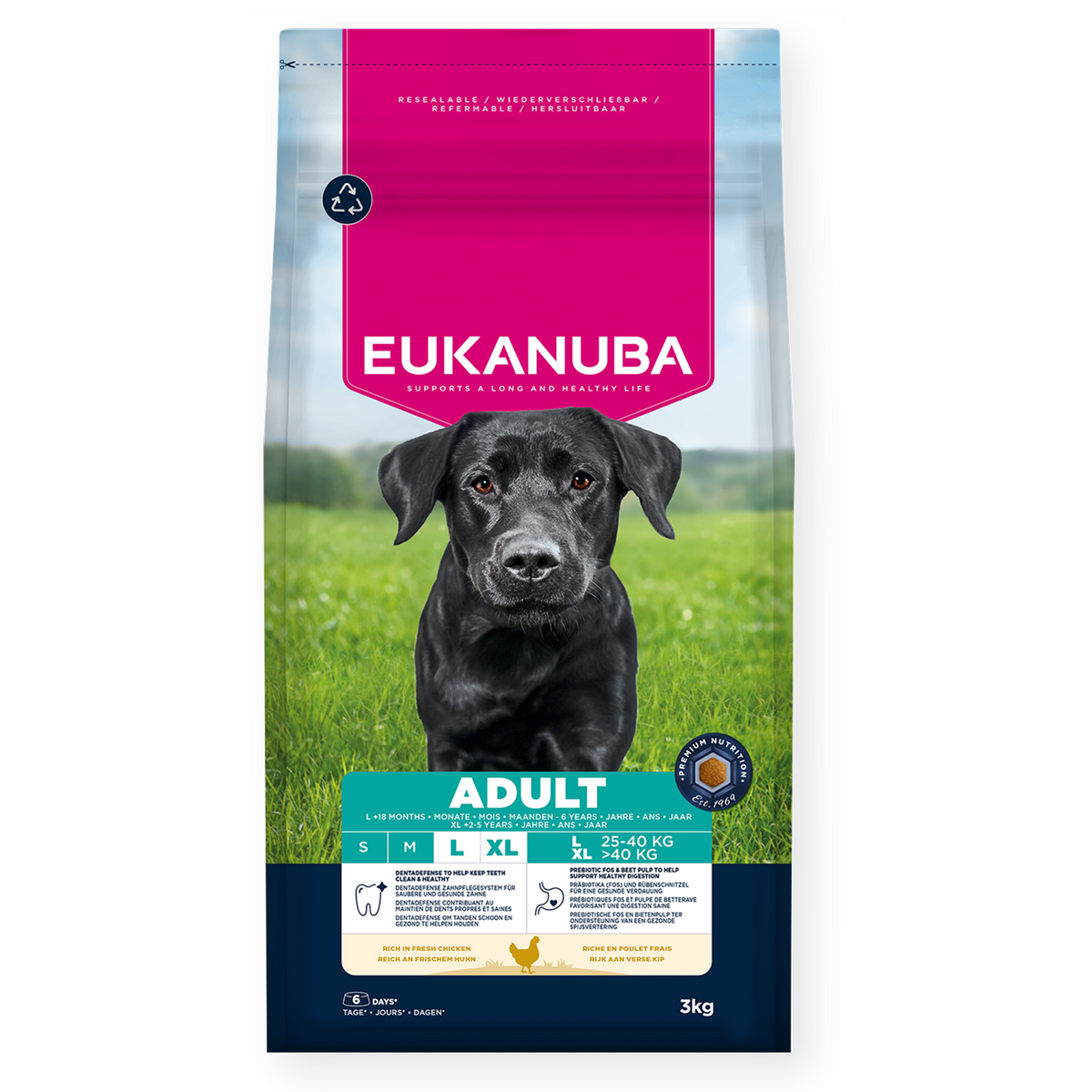 Eukanuba - суха храна за израснали кучета от едри породи с пиле - 3 кг.