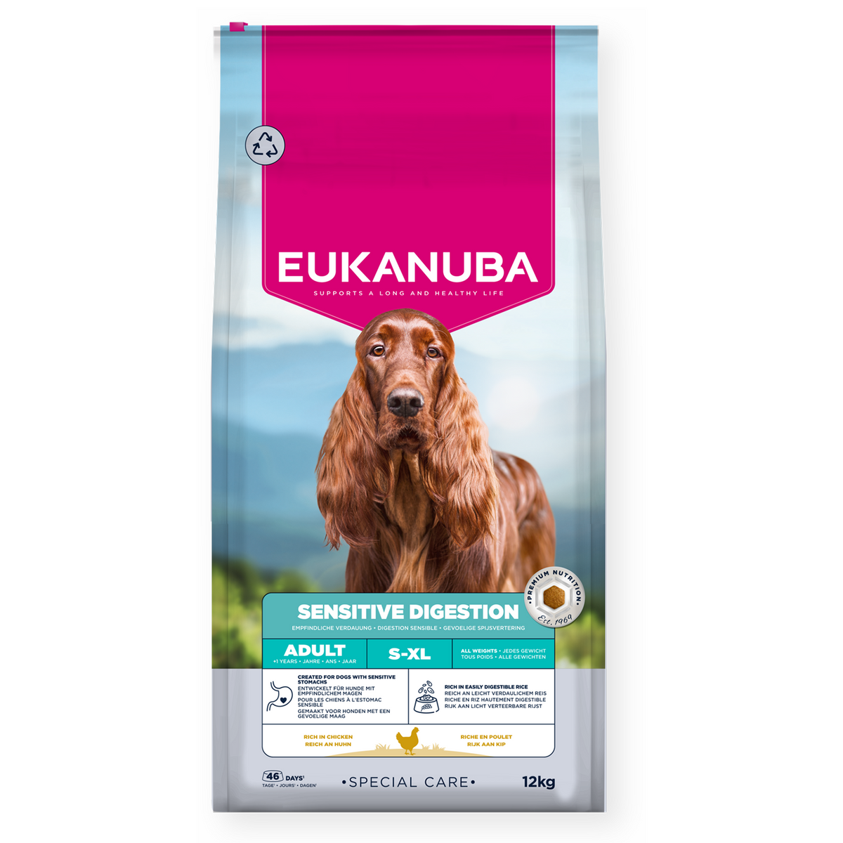 Eukanuba - суха храна за израснали кучета с чувствителен стомах - 12 кг.