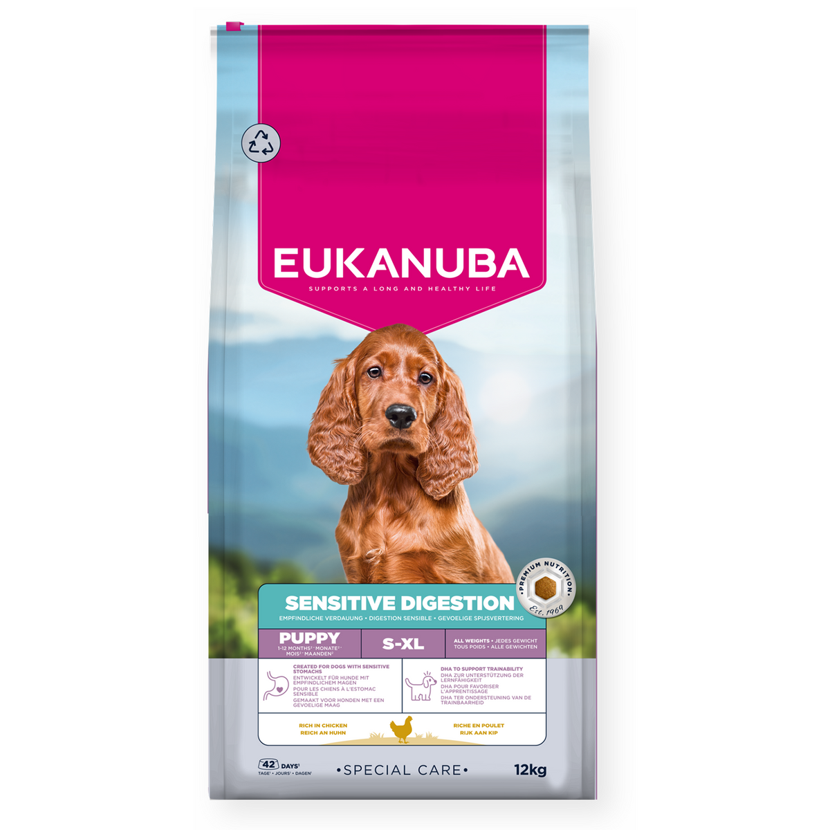 Eukanuba - суха храна за подрастващи кучета с чувствителен стомах - 12 кг.