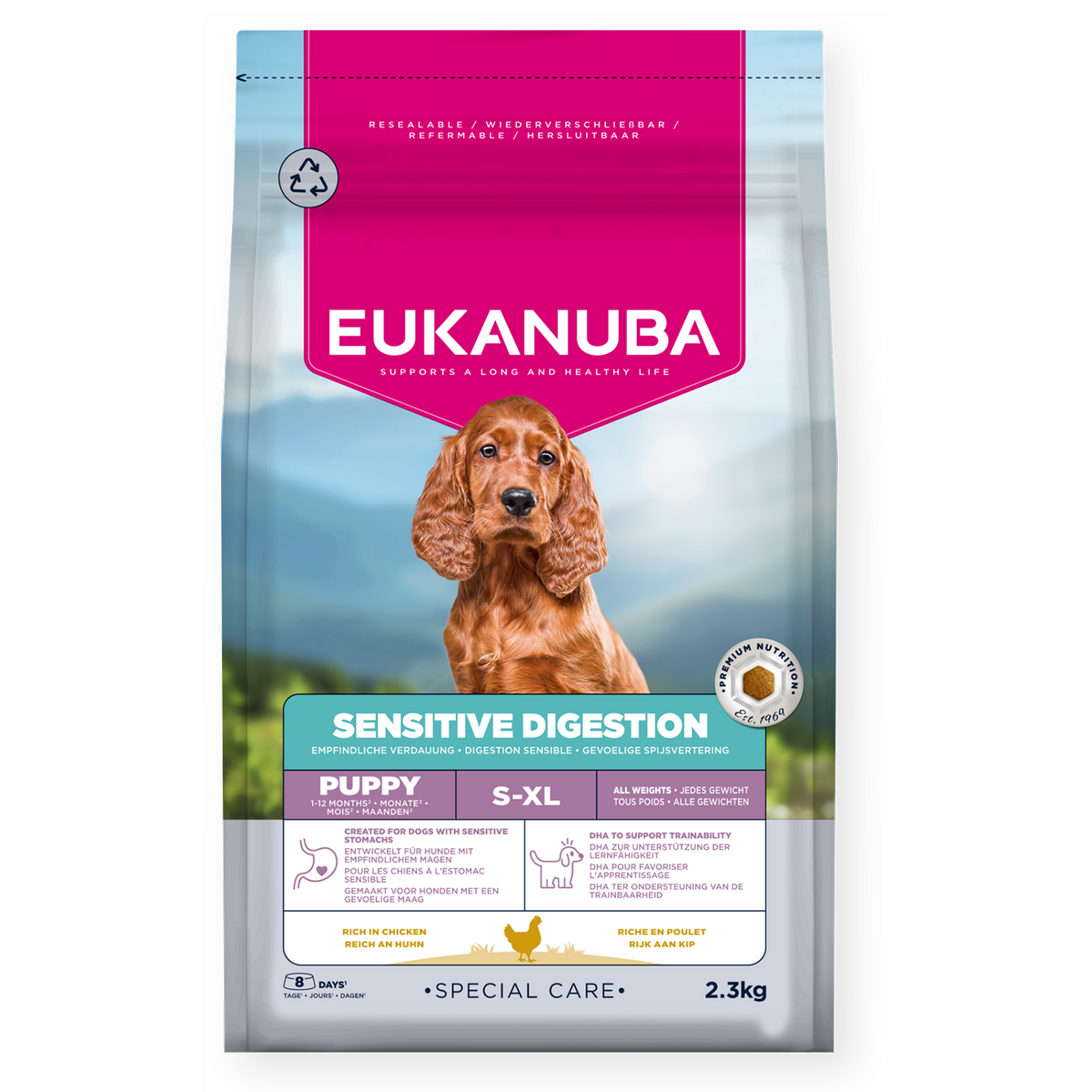 Eukanuba - суха храна за подрастващи кучета с чувствителен стомах - 2.3 кг.