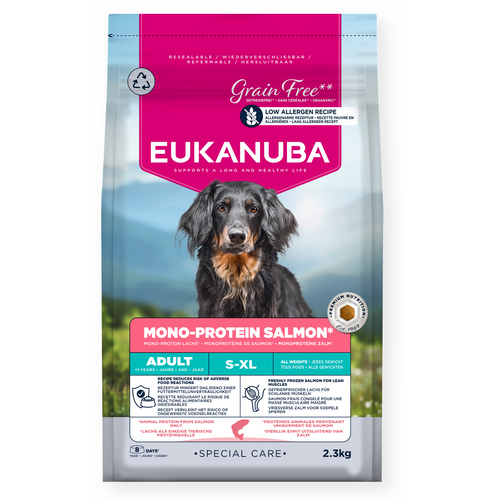 Eukanuba - суха храна за чувствителни кучета от всички породи със сьомга - 2.3 кг.