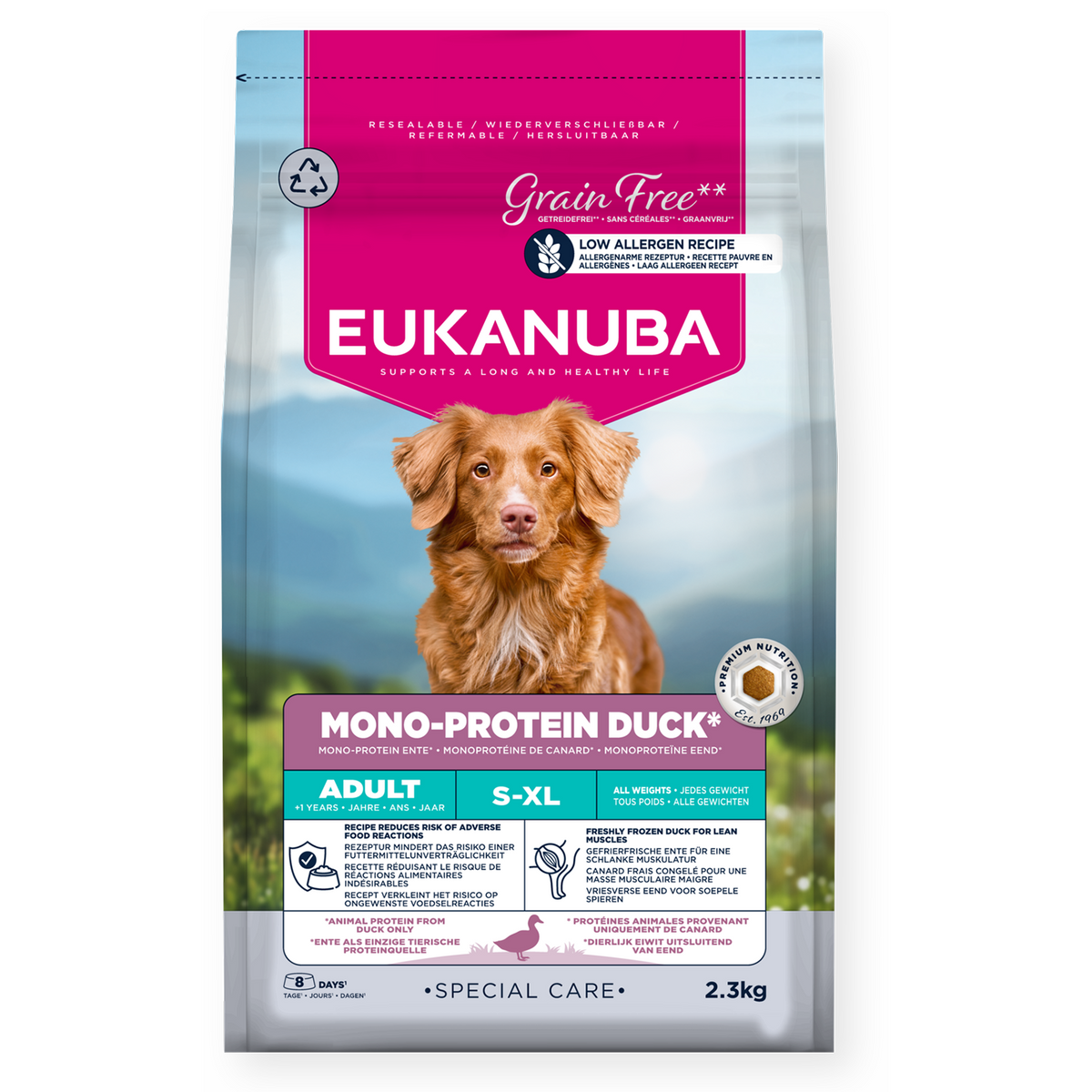 Eukanuba - суха храна за чувствителни кучета от всички породи с патица - 2.3 кг.
