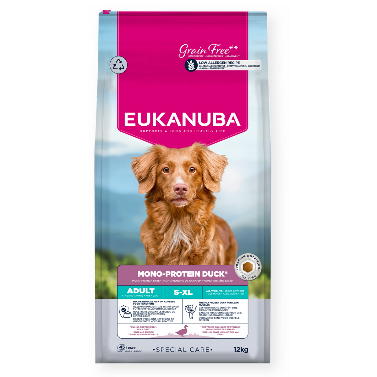 Eukanuba - суха храна за чувствителни кучета от всички породи с патица - 12 кг.