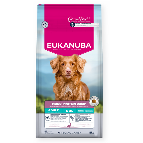 Eukanuba - суха храна за чувствителни кучета от всички породи с патица - 12 кг.