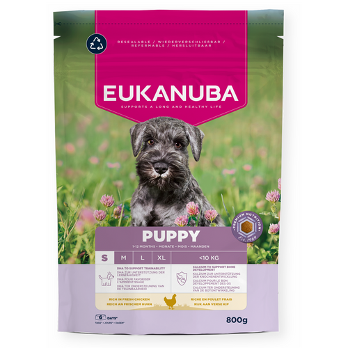 Eukanuba - суха храна за подрастващи кучета от дребни породи с пиле - 800 гр.