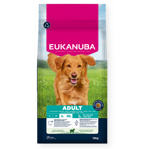 Eukanuba - суха храна за израснали кучета от едри породи с агне и ориз - 12 кг.