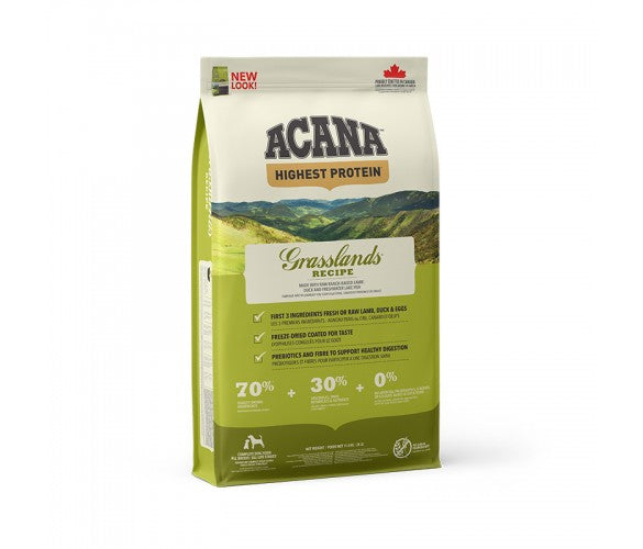 Acana Grasslands – суха храна за кучета с агнешко, патешко месо и щука – 11.4 кг.