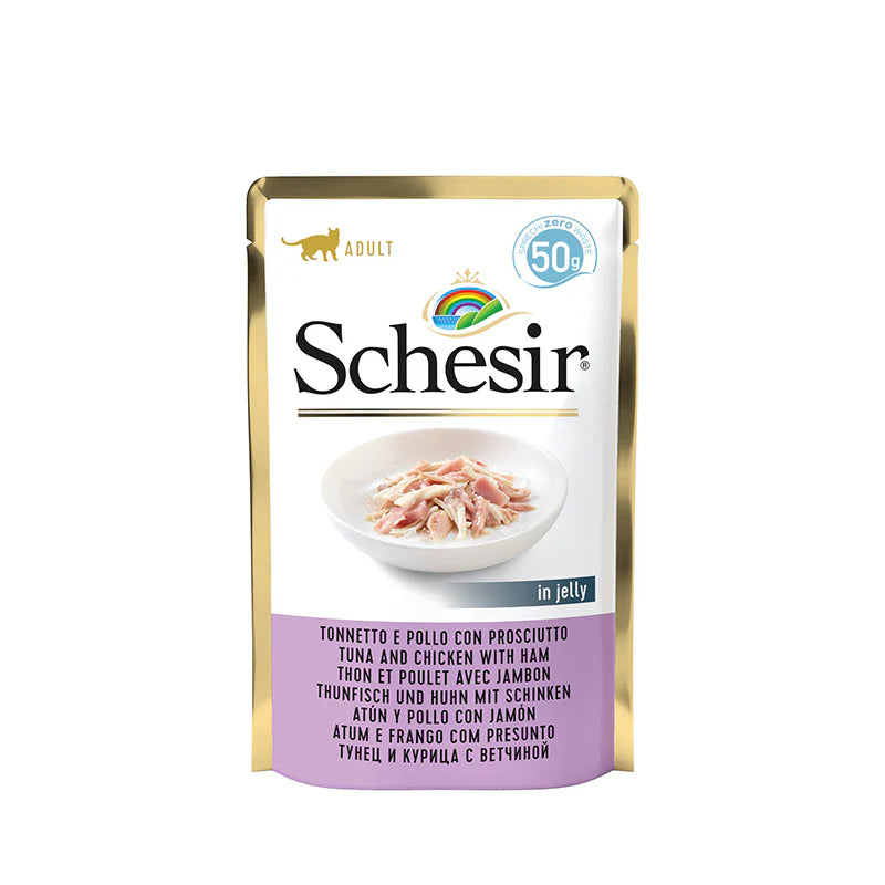 Schesir - пауч за котки с риба тон и пиле и шунка - 6 броя х 50 гр.