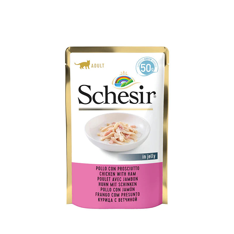 Schesir  - пауч за котки с пилешки филенца и шунка- 6 броя х 50 гр.