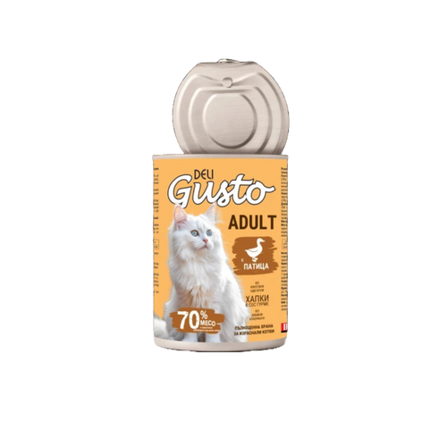 Deli Gusto Cat Duck - Консервирана храна за котки - хапки в сос с патешко - 6 броя х 415 гр.