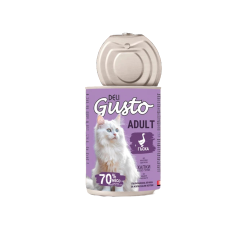 Deli Gusto Cat Goose - Консервирана храна за котки - хапки в сос гъше месо - 6 броя х 415 гр.