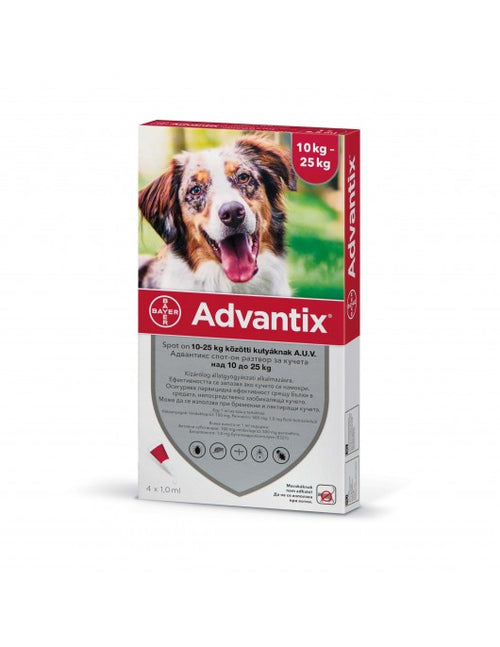 Advantix Spot On - Противопаразитна пипета за кучета с тегло от 10 кг. до 25 кг. - 4 броя в опаковка