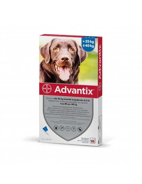 Advantix Spot On - Противопаразитна пипета за кучета с тегло от 25 кг. до 40 кг. - 4 броя в опаковка