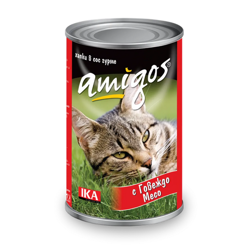 Amigos - консервирана храна за котки с говеждо - 6 броя х 415 гр.