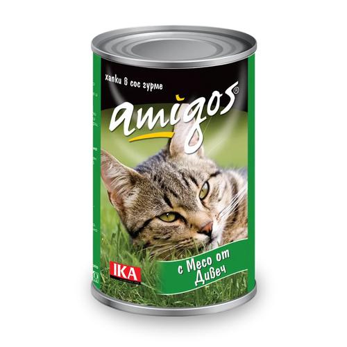 Amigos - консервирана храна за котки с дивеч - 6 броя х 415 гр.