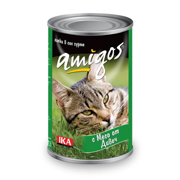 Amigos - консервирана храна за котки с дивеч - 6 броя х 415 гр.