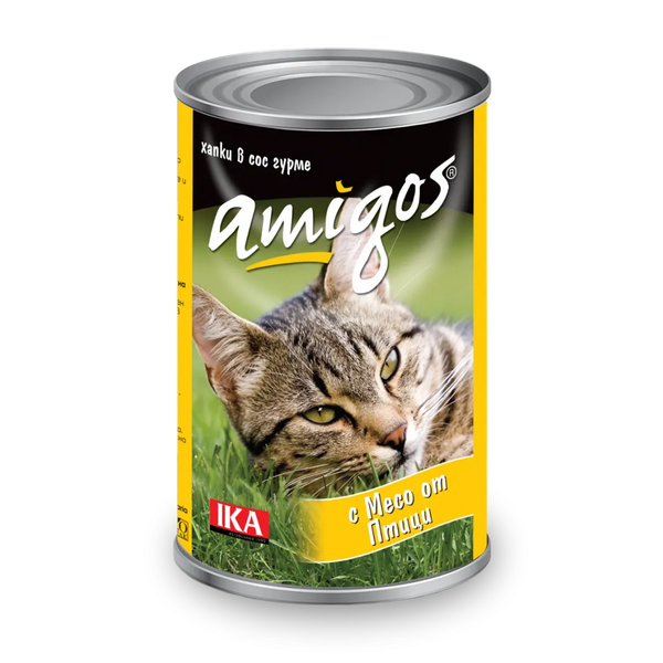 Amigos - консервирана храна за котки с птици - 6 броя х 415 гр.