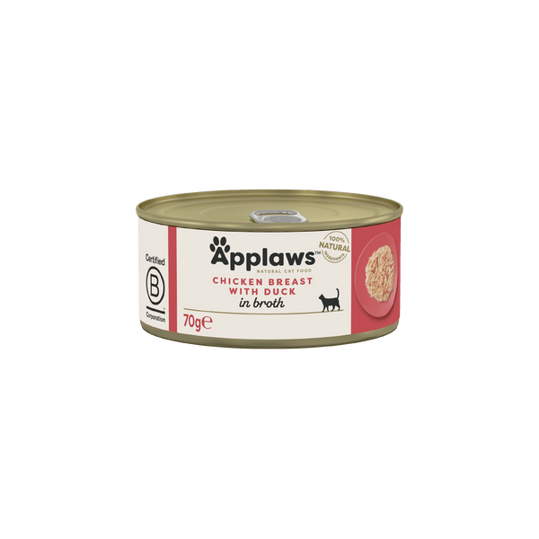 Applaws - консервирана храна за котки с пилешко филе и патица в бульон - 6 броя х 70 гр. или 6 броя х 156 гр.