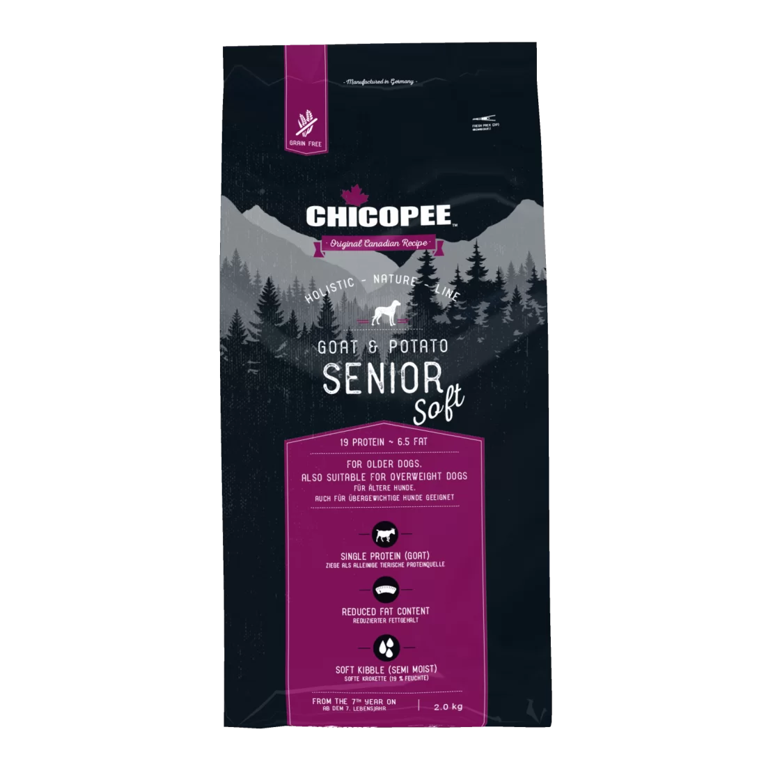 Chicopee Holistic Nature Line Senior Soft + - суха храна за възрастни кучета с козе и картофи - 12 кг.
